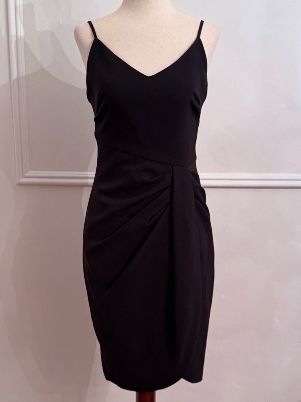 Black Halo Bowery Draped V-Neck Bodycon Sheath Dress Made in USA Sz 2